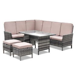 5 pcs Patio Wicker Rattan Furniture Set w/Brown Cushion