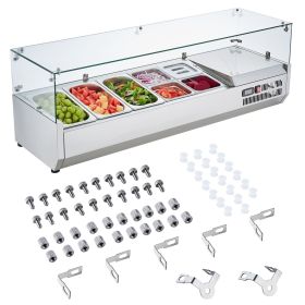 Refrigerated Condiment Prep Station, 140 W Countertop Refrigerated Condiment Station, with 3 1/3 Pans & 4 1/6 Pans, 304 Stainless Body and PC Lid
