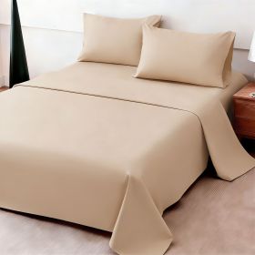 4pcs ultra-soft 85g sheet and pillowcase set, soft solid color, machine washable, suitable for all seasons, Christmas comfortable bedding set (Color: Beige, size: queen(59.84''*79.92''))
