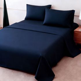 4pcs ultra-soft 85g sheet and pillowcase set, soft solid color, machine washable, suitable for all seasons, Christmas comfortable bedding set (Color: Dark Blue, size: king(75.98''*79.92''))